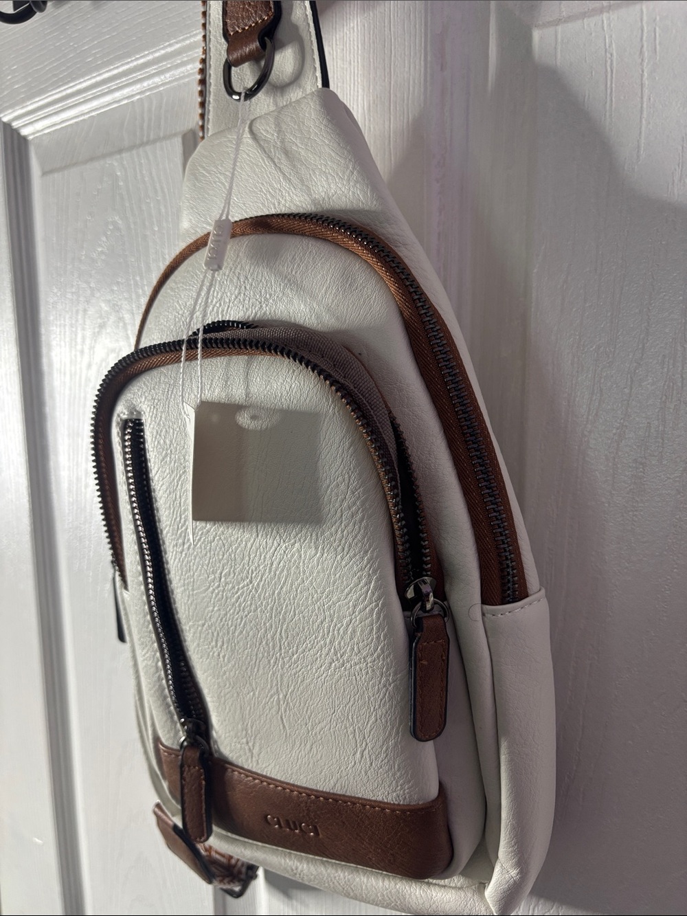 White and Brown Crossbody Sling Bag - Casual Everyday Wear - Picture 2 of 8